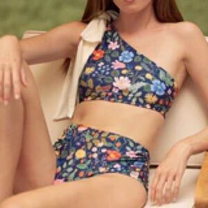 The Bow-Shoulder Ruched Sidestroke Bikini Top - Summersalt x Rifle Paper Co.